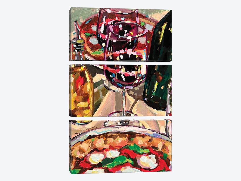 Still Life With Red Wine And Pizza by Victoria Sukhasyan 3-piece Canvas Art
