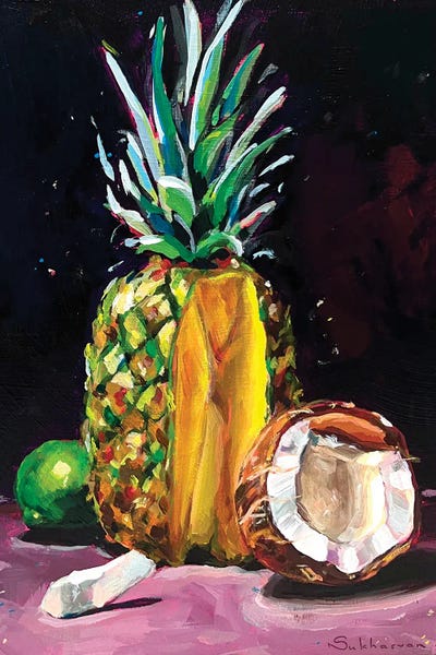 Still Life With Pineapple And Coconut by Victoria Sukhasyan canvas print