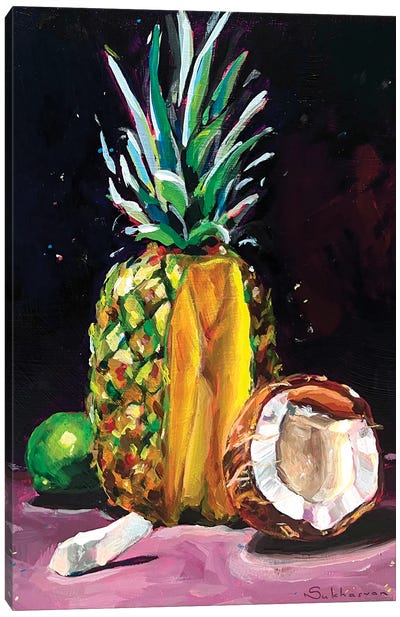 Still Life With Pineapple And Coconut Canvas Art Print - Pineapple Art
