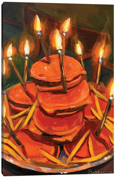 Still Life With Burgers And Birthday Candles Canvas Art Print - Sandwich Art