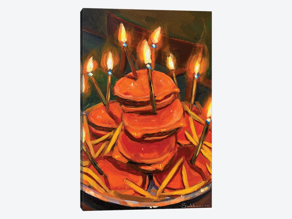 Still Life With Burgers And Birthday Candles by Victoria Sukhasyan 1-piece Canvas Art