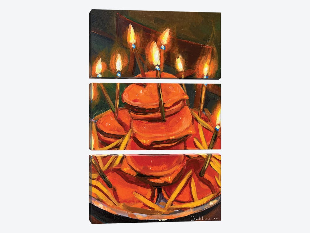Still Life With Burgers And Birthday Candles by Victoria Sukhasyan 3-piece Canvas Art