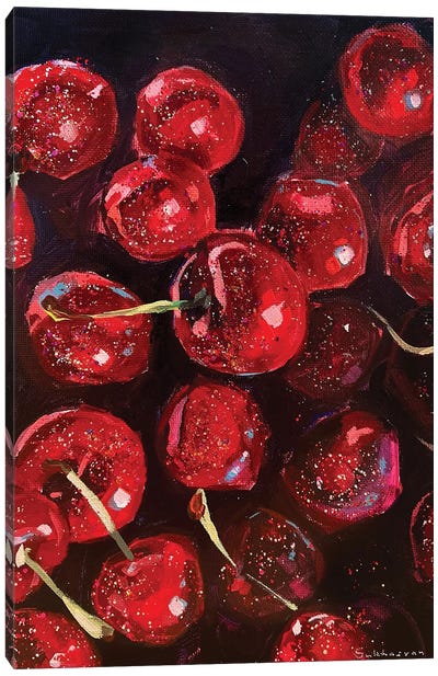 Glitter Cherries Canvas Art Print - Victoria Sukhasyan