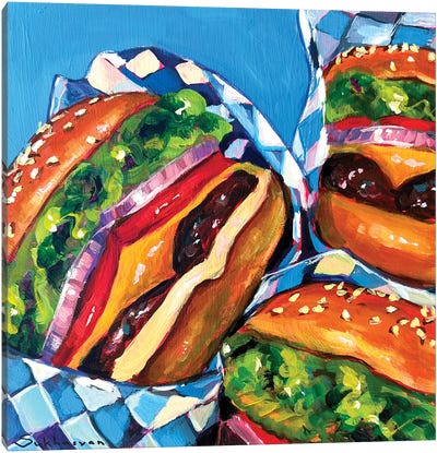 Still Life With 3 Burgers Canvas Art Print - Sandwich Art