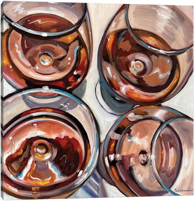 Still Life With Four Wine Glasses Canvas Art Print - Pantone 2024 Peach Fuzz