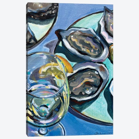 Still Life With Wine, Oysters And Lemons II Canvas Print #VSH215} by Victoria Sukhasyan Canvas Wall Art