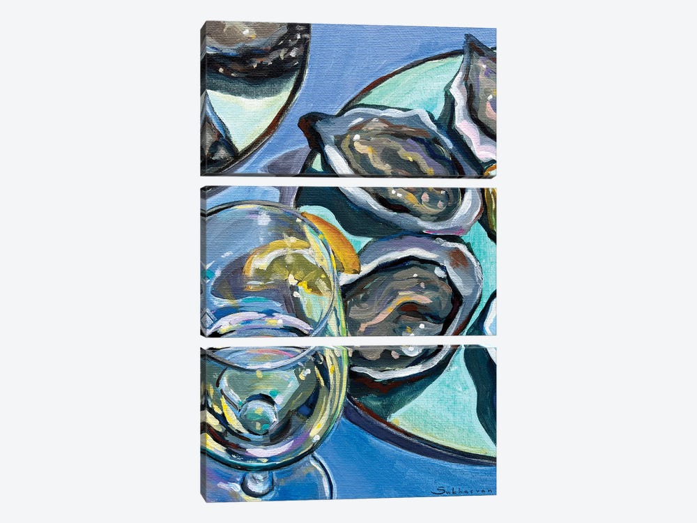 Still Life With Wine, Oysters And Lemons II by Victoria Sukhasyan 3-piece Canvas Art