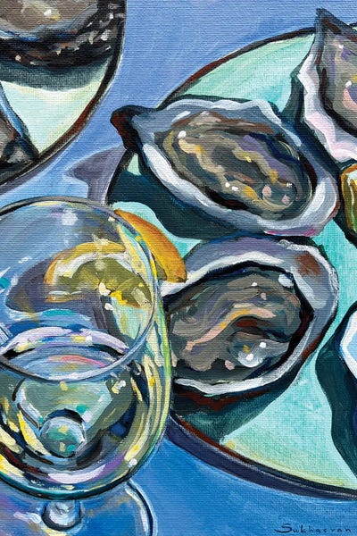 Kitchen: Still Life With Wine, Oysters And Lemons II by Victoria Sukhasyan
