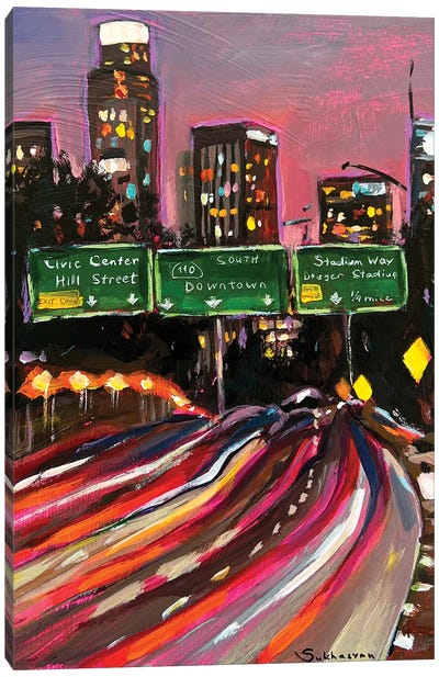 Los Angeles At Night. Downtown Canvas Art Print - Victoria Sukhasyan