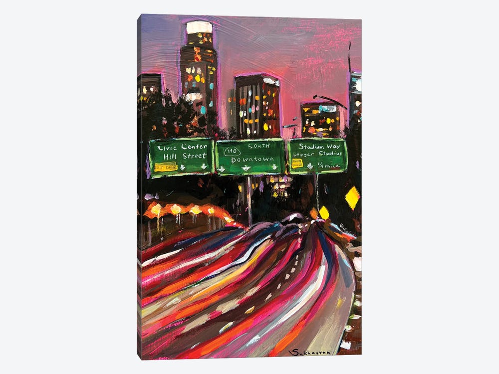 Los Angeles At Night. Downtown by Victoria Sukhasyan 1-piece Canvas Print
