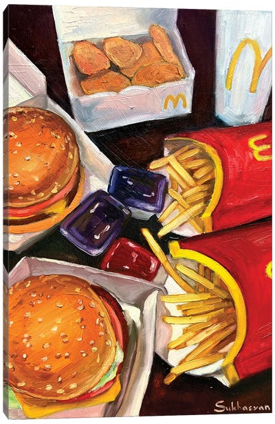 Still Life With Burgers And Fries Canvas Art Print - International Cuisine Art