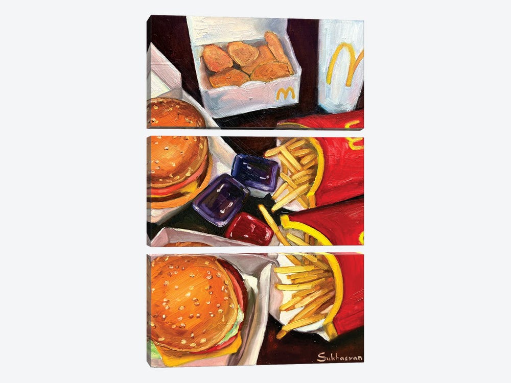 Still Life With Burgers And Fries by Victoria Sukhasyan 3-piece Canvas Artwork