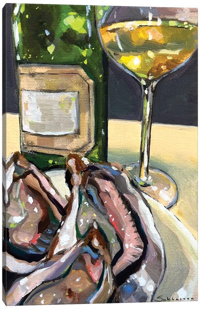 Still Life With Wine And Oysters Canvas Art Print - Seafood Art