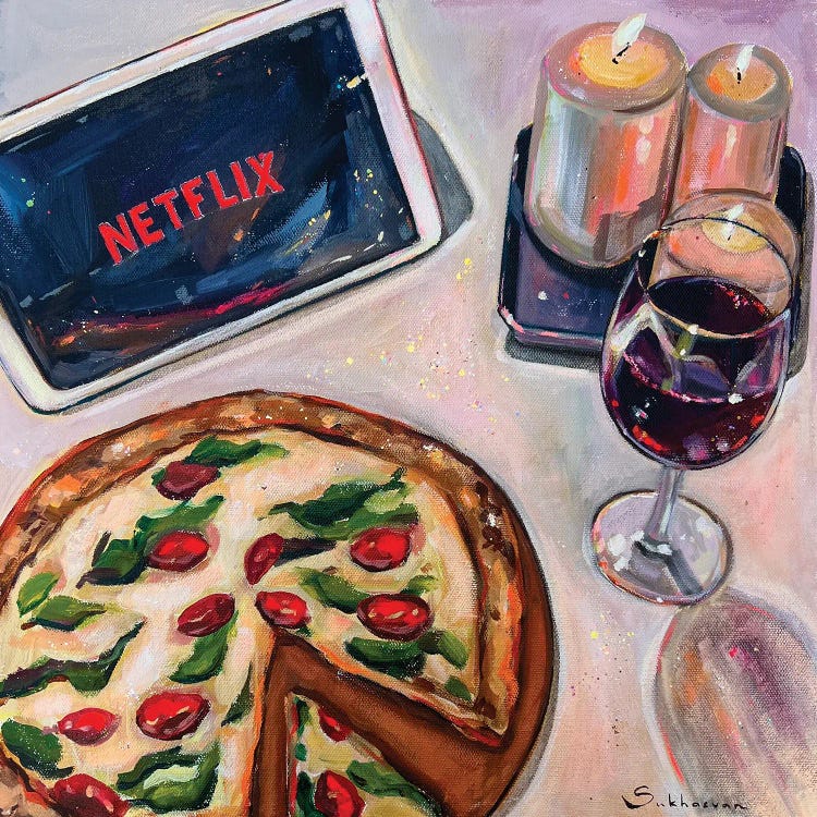 Friday Night. Still Life With Wine And Pizza by Victoria Sukhasyan wall art