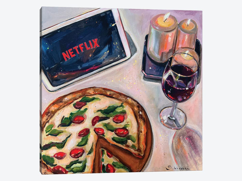 Friday Night. Still Life With Wine And Pizza by Victoria Sukhasyan 1-piece Canvas Art