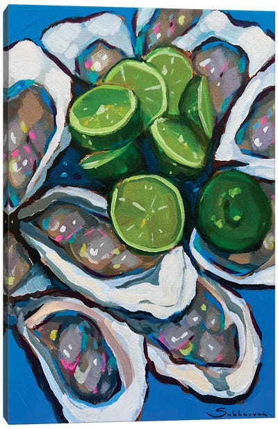 Still Life With Oysters And Limes Canvas Art Print - Sea Life Art
