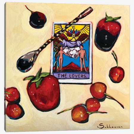 Still Life With Strawberries And Tarot Cards Canvas Print #VSH242} by Victoria Sukhasyan Canvas Wall Art
