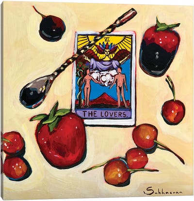 Still Life With Strawberries And Tarot Cards Canvas Art Print - Cards & Board Games