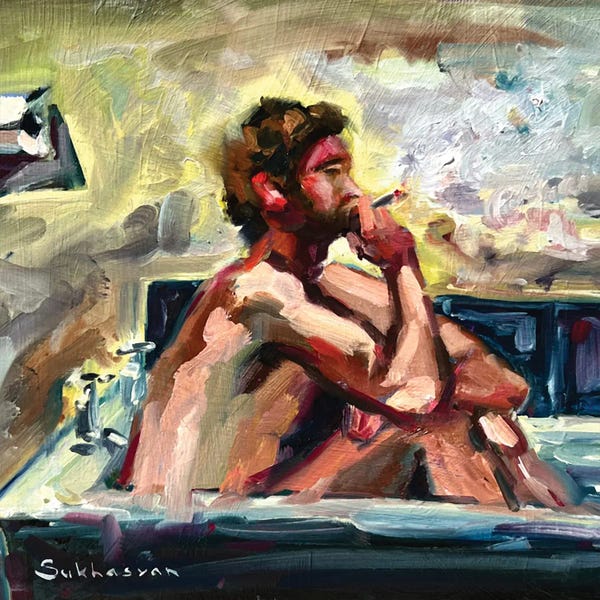 Smoking: Nude Young Man In A Bathtub by Victoria Sukhasyan