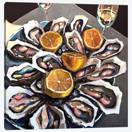 Still Life With Wine, Oysters And Lemons III Canvas Print #VSH244} by Victoria Sukhasyan Canvas Art Print