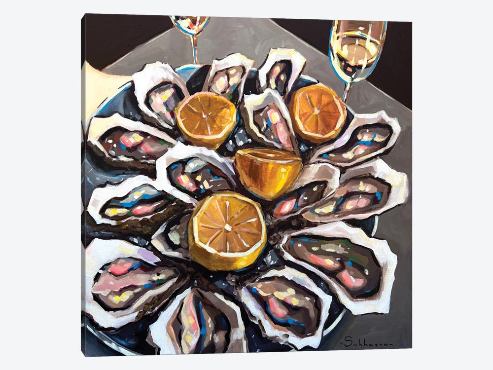 Still Life With Wine, Oysters And Lemons III by Victoria Sukhasyan 1-piece Canvas Art