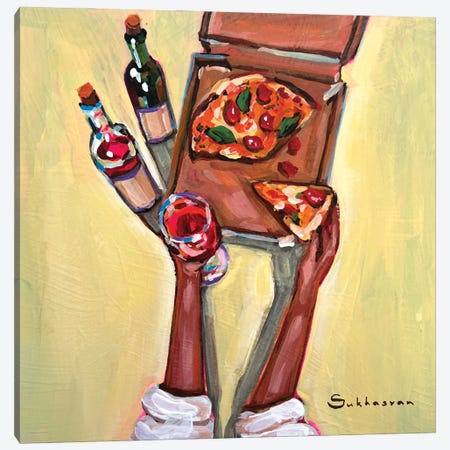 Friday Night. Pizza And Wine Canvas Print #VSH246} by Victoria Sukhasyan Canvas Print