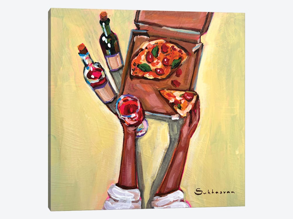Friday Night. Pizza And Wine by Victoria Sukhasyan 1-piece Canvas Wall Art