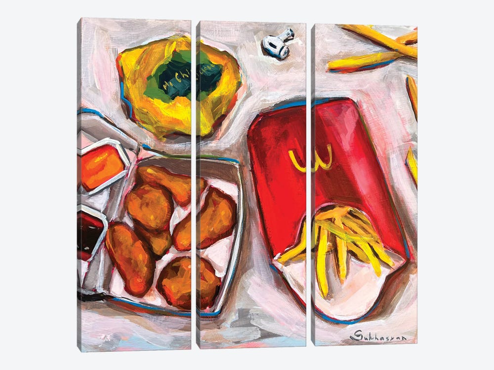 Still Life With Nuggets And French Fries by Victoria Sukhasyan 3-piece Canvas Wall Art