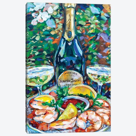 Still Life With Champagne, Shrimps And Lemons Canvas Print #VSH24} by Victoria Sukhasyan Canvas Print