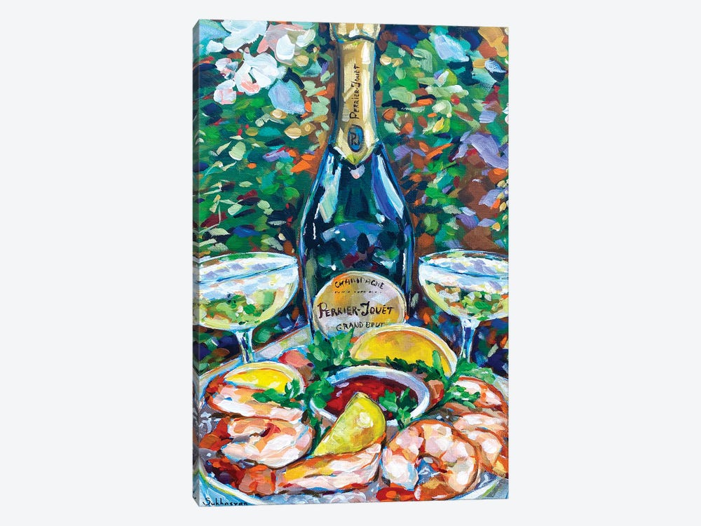 Still Life With Champagne, Shrimps And Lemons by Victoria Sukhasyan 1-piece Canvas Wall Art