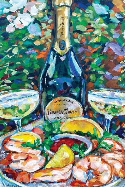 Kitchen: Still Life With Champagne, Shrimps And Lemons by Victoria Sukhasyan