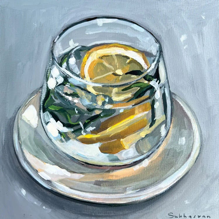 Still Life With Glass Of Water With Lemon Slices