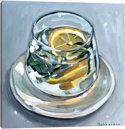 Still Life With Glass Of Water With Lemon Slices Canvas Art Print - Victoria Sukhasyan