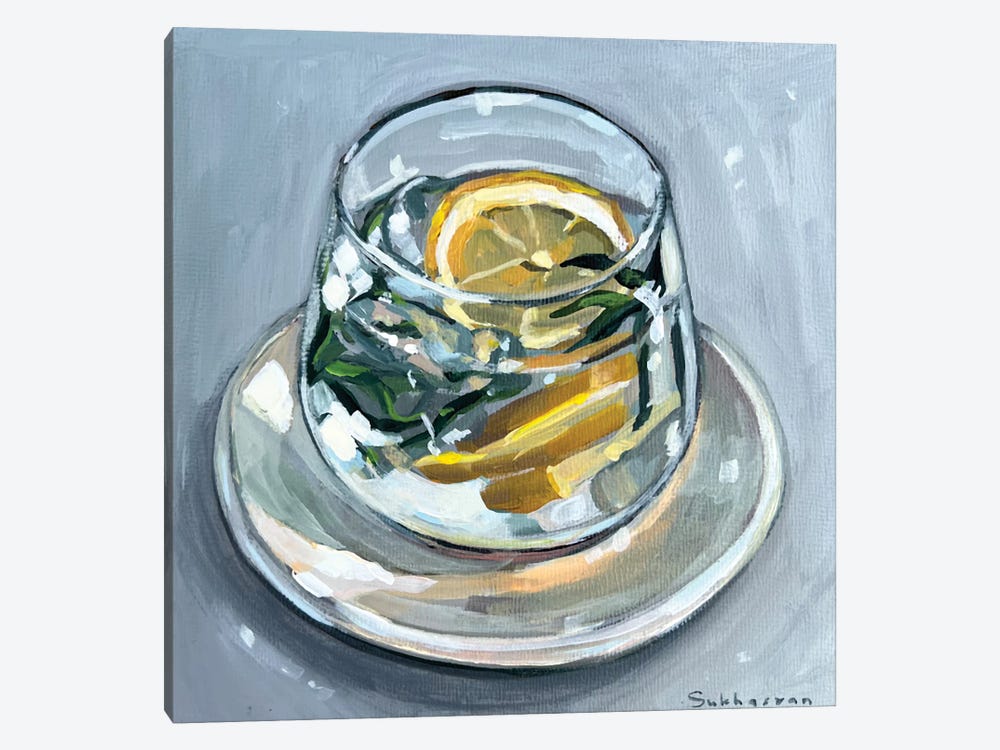 Still Life With Glass Of Water With Lemon Slices by Victoria Sukhasyan 1-piece Canvas Wall Art
