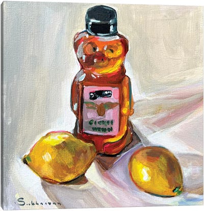 Still Life With Honey And Lemons Canvas Art Print - Lemon & Lime Art