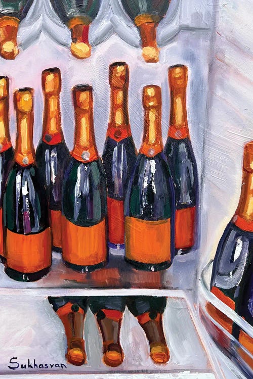 Still Life With Champagne Bottles In A Fridge