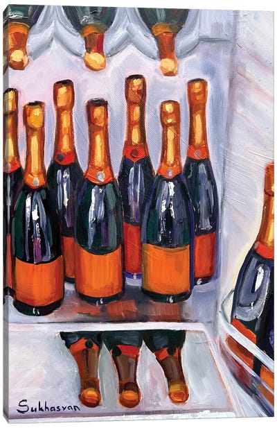Still Life With Champagne Bottles In A Fridge Canvas Art Print - Victoria Sukhasyan