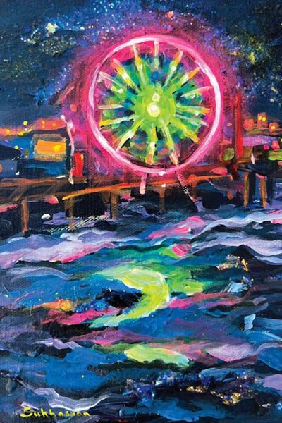 Santa Monica: Santa Monica Pier At Night. California by Victoria Sukhasyan