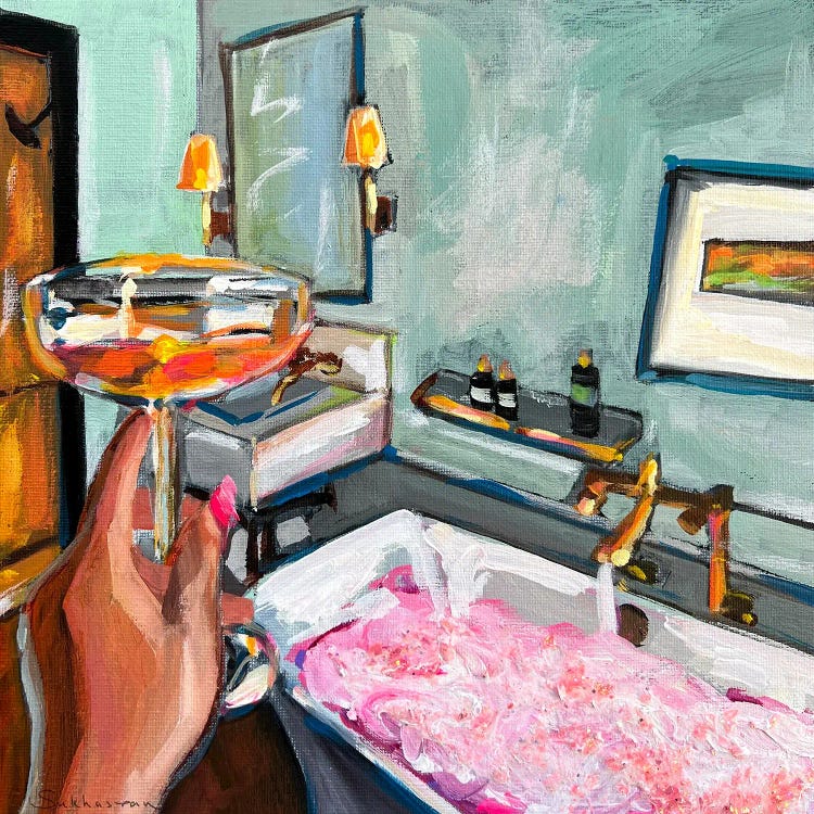 Bathroom Interior. Champagne And Bubble Bath by Victoria Sukhasyan wall art