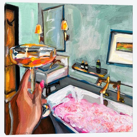 Bathroom Interior. Champagne And Bubble Bath Canvas Print #VSH268} by Victoria Sukhasyan Canvas Artwork