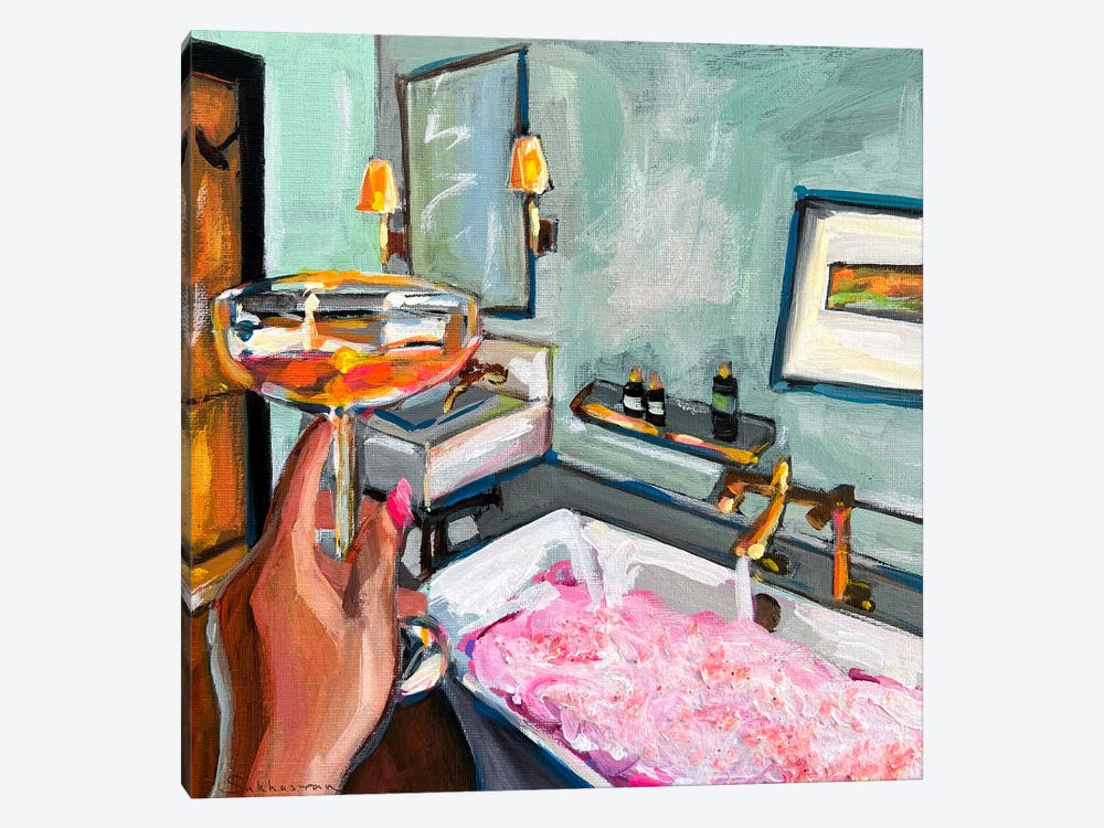 Bathroom Interior. Champagne And Bubble Bath by Victoria Sukhasyan 1-piece Canvas Art