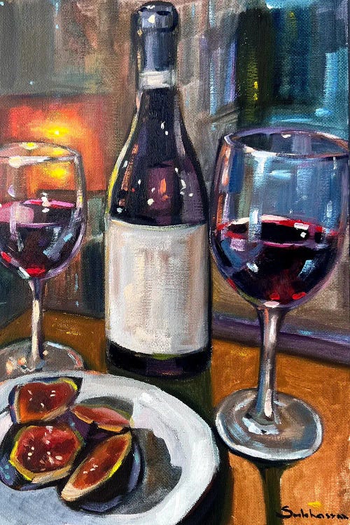 Still Life With Red Wine And Figs by Victoria Sukhasyan canvas print
