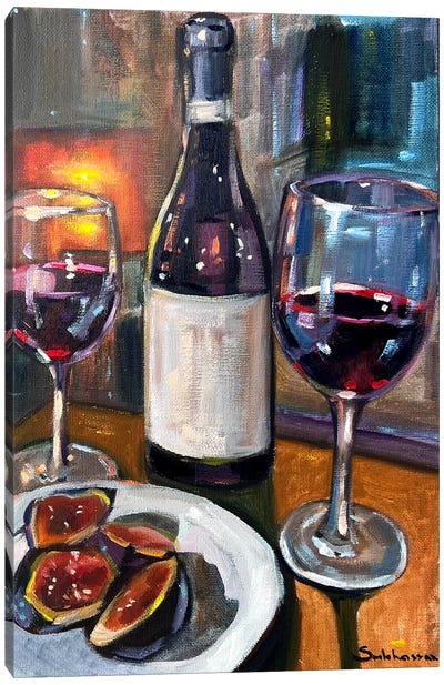 Still Life With Red Wine And Figs Canvas Art Print - Drink & Beverage Art
