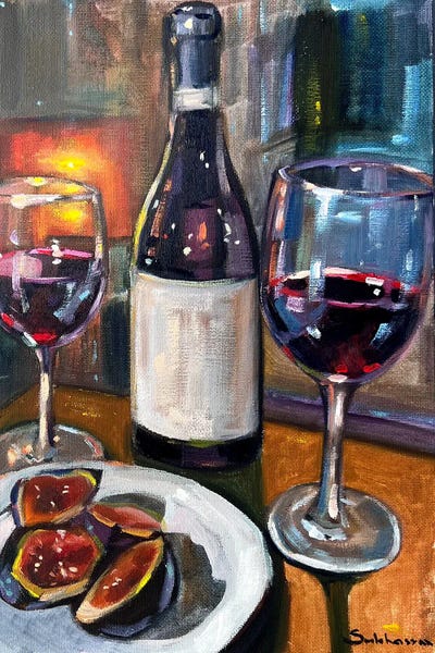 Kitchen: Still Life With Red Wine And Figs by Victoria Sukhasyan