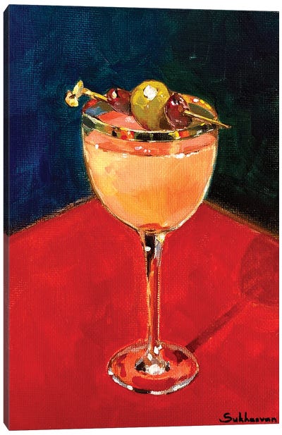 Still Life With The Cocktail With Olives Canvas Art Print - Victoria Sukhasyan