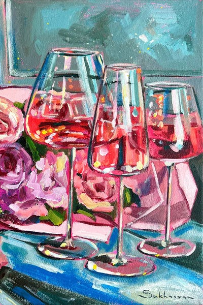 Still Life With Rosé Wine And Flowers by Victoria Sukhasyan art print