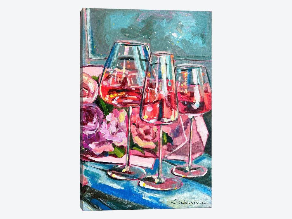 Still Life With Rosé Wine And Flowers by Victoria Sukhasyan 1-piece Canvas Art