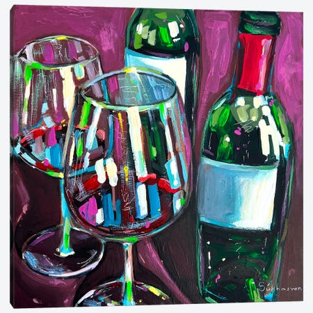 Still Life With Glasses And Wine Bottles Canvas Print #VSH284} by Victoria Sukhasyan Canvas Print
