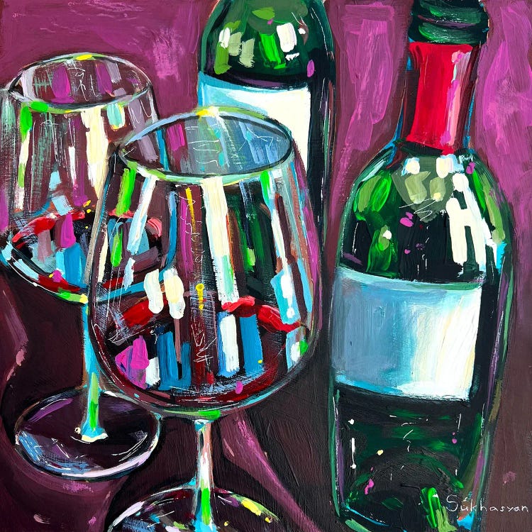 Still Life With Glasses And Wine Bottles by Victoria Sukhasyan wall art