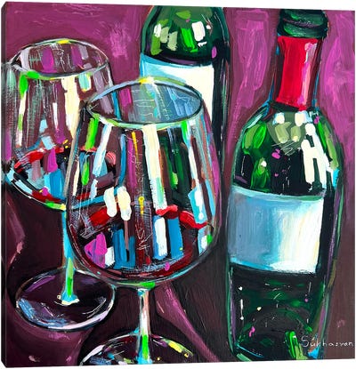 Still Life With Glasses And Wine Bottles Canvas Art Print - Victoria Sukhasyan